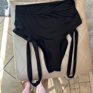 High-Waisted Black Raves Bottoms with Leg Straps